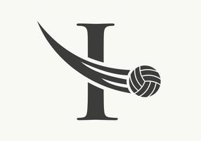lettre i signe de conception de logo de volley-ball. modèle de vecteur de symbole de logo de sport de volley-ball