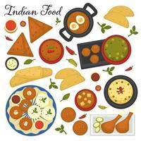 menu de cuisine indienne, collection de plats de l'inde. soupes et tandoori, vecteur de collations épicées à plat