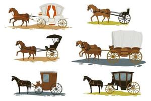 chevaux avec calèche, transport dans le vecteur passé