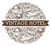 bannière d'hôtel vintage avec croquis monochrome de ruban vecteur