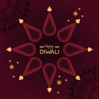 joyeuse fête de diwali avec des bougies autour du lettrage vecteur