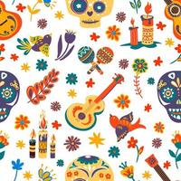 jour des morts modèle sans couture de symboles de vacances mexicaines vecteur