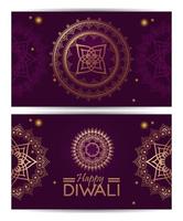 joyeuse fête de diwali avec des mandalas dorés et des lettres vecteur