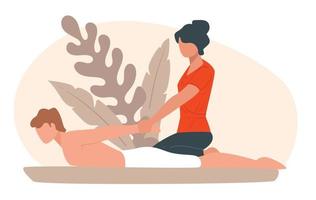massage du dos au spa, détente et traitement vecteur