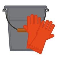 seau et gants en caoutchouc, tâches ménagères ou compagnie vecteur