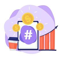 augmenter les ventes en utilisant les canaux de médias sociaux et les hashtags vecteur