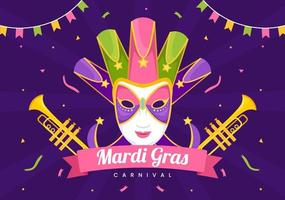 illustration de fête de carnaval de mardi gras avec masque, plumes et festival d'articles pour bannière web ou page de destination dans des modèles dessinés à la main de dessin animé plat vecteur