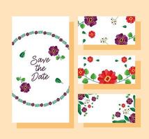 enregistrer le jeu de cartes de mariage floral date vecteur