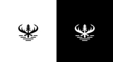 chasseur logo monogramme forêt aventure noir et blanc icône illustration style conceptions modèles vecteur