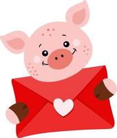 cochon aimant tenant une enveloppe de lettre de la saint-valentin vecteur