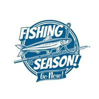 icône de la saison de pêche avec poisson sprat, tige et hameçon vecteur