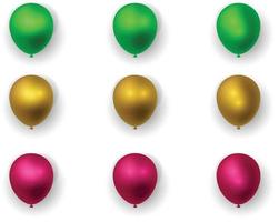 ensemble de ballon isolé sur fond transparent. vecteur réaliste or, argent, blanc, or coloré et noir modèle de ballons à l'hélium festif pour anniversaire, conception de fête d'anniversaire