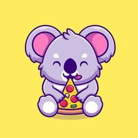 koala mignon mangeant une illustration d'icône vectorielle de dessin animé de pizza. concept d'icône d'aliments pour animaux isolé vecteur premium. style de dessin animé plat