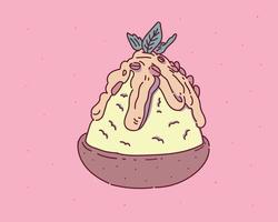 bingsu saupoudré d'illustration vectorielle de noix style main vecteur