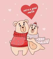 couple ours romantique amoureux des coeurs. jolie carte de saint valentin. étaient un bon match. illustration vectorielle. vecteur