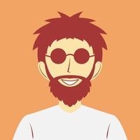 portrait d'un homme barbu souriant et portant des lunettes noires. illustration d'avatar plat pour les médias sociaux vecteur