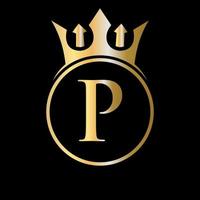 logo de luxe lettre p couronne. logo de la couronne pour la beauté, la mode, l'étoile, le signe élégant vecteur