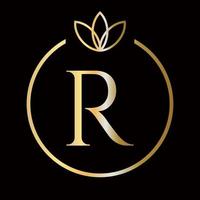 initiale r lettre luxe, beauté, ornement monogramme logo pour mariage, mode, bijoux, boutique, modèle floral et botanique vecteur