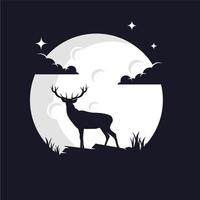 cerf avec modèle de logo de fond de lune vecteur