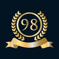 Modèle or et noir de célébration du 98e anniversaire. élément de logo de crête héraldique or style luxe vecteur de laurier vintage