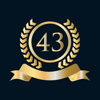 Modèle or et noir de célébration du 43e anniversaire. élément de logo de crête héraldique or style luxe vecteur de laurier vintage