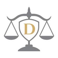 création de logo de cabinet d'avocats sur la lettre d avec signe de bouclier. logo de droit, avocat et justice, avocat, juridique, service d'avocat, cabinet d'avocats, modèle de logo à l'échelle vecteur