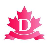 érable rouge canadien sur le sceau et le ruban de la lettre d. élément de logo de crête héraldique de luxe vecteur de laurier vintage