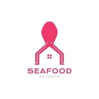 maison de fruits de mer poulpe nourriture restaurant goût recette logo design vecteur icône illustration modèle