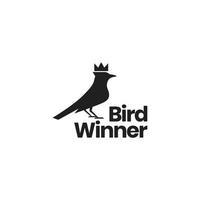 petit oiseau chanteur gagnant couronne roi isolé logo design vecteur icône illustration modèle