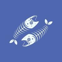 os de poisson épines nature feuilles océan poisson nourriture logo design vecteur icône illustration modèle