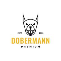 visage de chien de compagnie dobermann sourire mignon ligne logo design icône illustration modèle vecteur