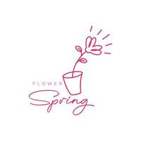 féminin fleur plante printemps vase pots décor jardin ligne minimal logo design vecteur icône illustration modèle