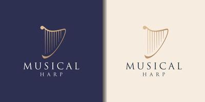 inspiration de conception de logo d'instrument de harpe élégante et luxueuse. couleur dorée vecteur