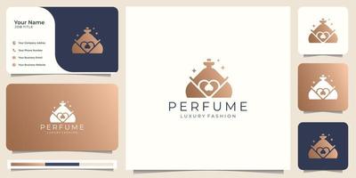 modèle de logo de parfum d'inspiration. logotype de parfum de bouteilles avec carte de visite. vecteur