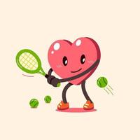 personnage de coeur de dessin animé jouant au tennis vecteur