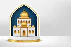 célébration islamique 3d réaliste avec ornement islamique et podium de produit. vecteur 3d illustration