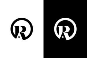 immobilier logo monogramme r maison lettre initiale noir et blanc icône illustration style conceptions modèles vecteur