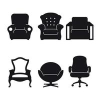 jeu d'icônes de fauteuils. noir sur fond blanc vecteur