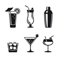 jeu d'icônes de cocktails. noir sur fond blanc vecteur