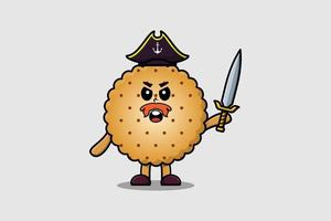 mignon, dessin animé, mascotte, biscuits, pirate, tenue, épée vecteur