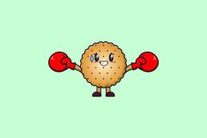 mignon, biscuits, mascotte, dessin animé, jouer, sport, boxe vecteur