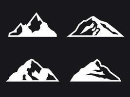 jeu d'icônes de montagne. blanc sur fond noir vecteur