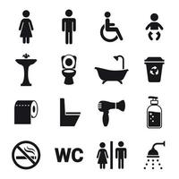 toilettes, ensemble d'icônes de toilettes toilettes. noir sur fond blanc vecteur