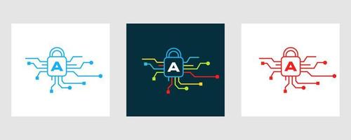 lettre un logo de cybersécurité. signe de sécurité Internet, cyber protection, technologie, symbole de la biotechnologie vecteur
