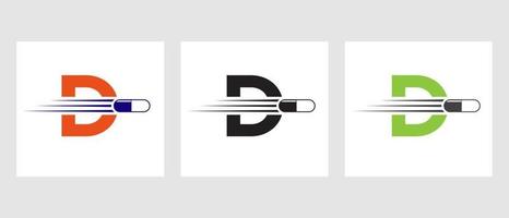 logo de médecine lettre d. concept de logotype médical avec symbole de piles de médicaments vecteur