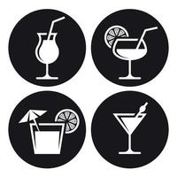 jeu d'icônes de cocktails. blanc sur fond noir vecteur