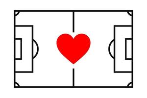 terrain de football silhouette vue de dessus avec coeur, proportions exactes. illustration vectorielle isolée. vecteur