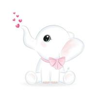 mignon petit éléphant et coeur illustration dessinée à la main vecteur