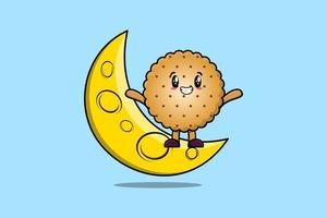 biscuits de dessin animé mignon debout sur le croissant de lune vecteur