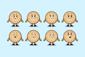 définir des expressions de personnage de dessin animé de biscuits kawaii vecteur